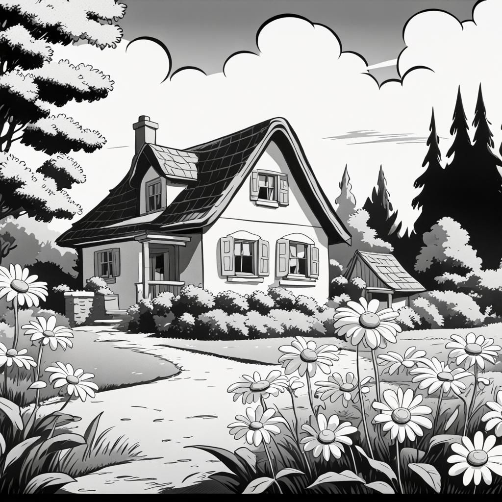 Retro Black and White Cartoon Daisy in 1930s Style