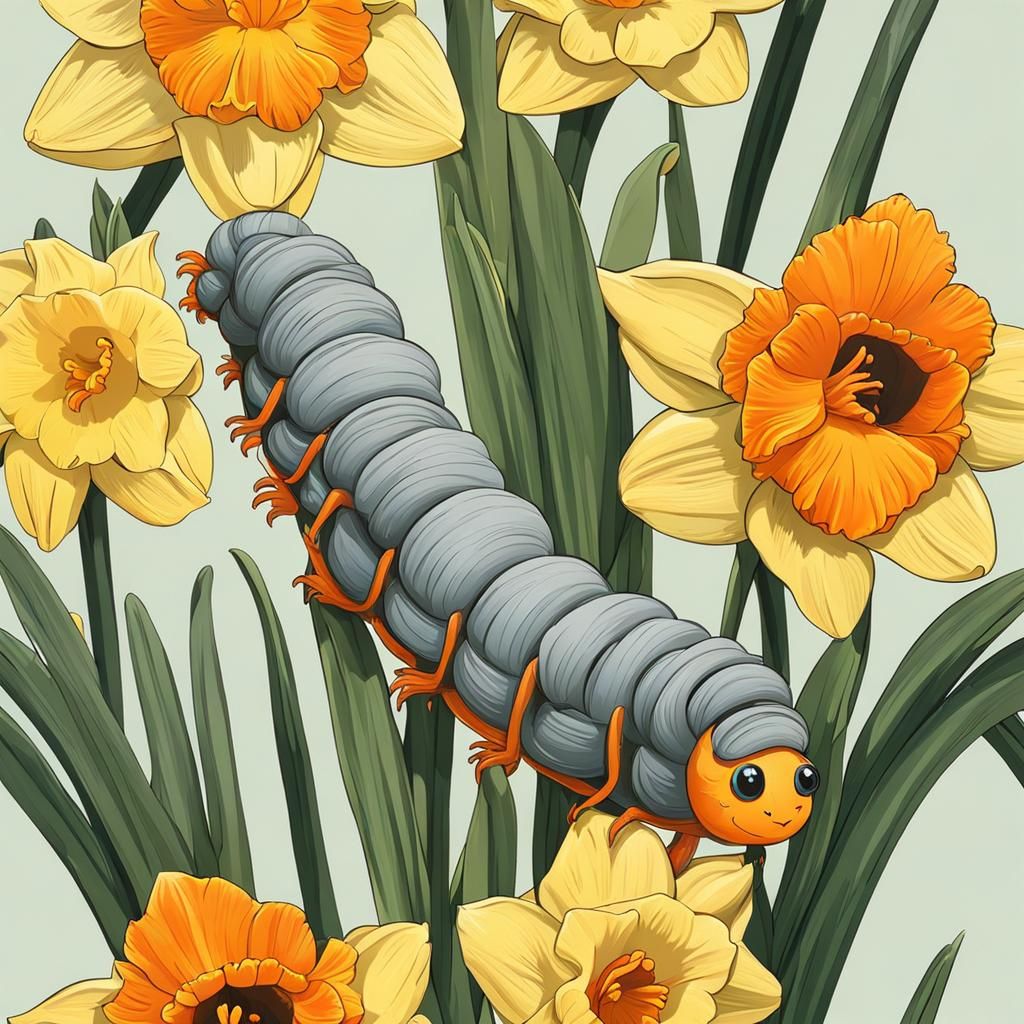 Caterpillar on Daffodil, Worm's Eye View
