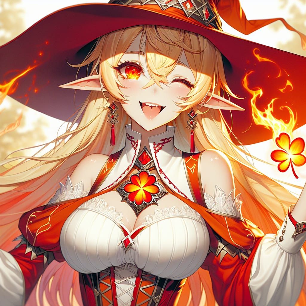 Anime Elf Woman with Pyro Powers, Manga Style