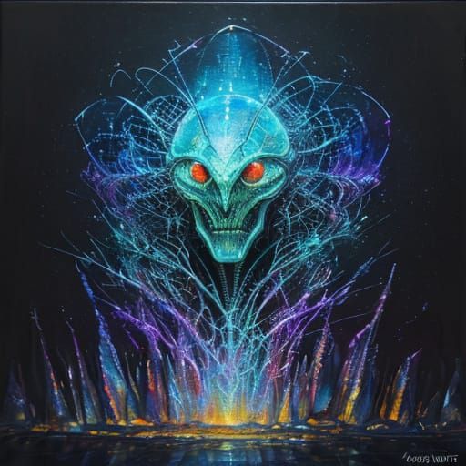 Alien in Cathedral: Expressionist Oil Painting