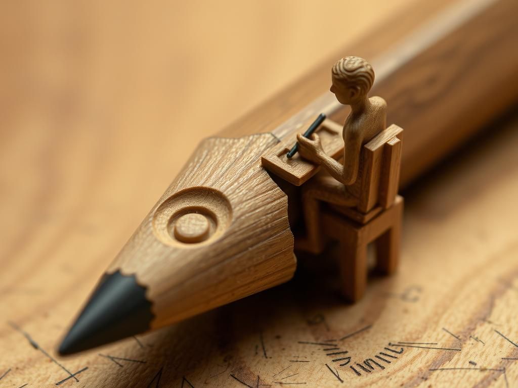 Intricate Miniature Wood Carving on Pencil Tip