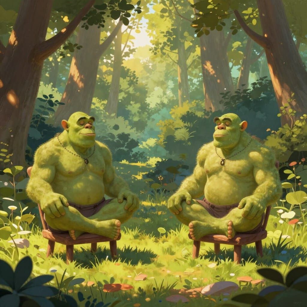 Orcs Find Inner Peace in Sun-Dappled Forest Yoga