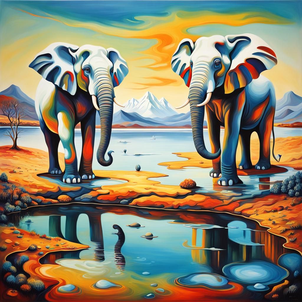 Surreal Elephants: Dali-esque Melting Oil Painting