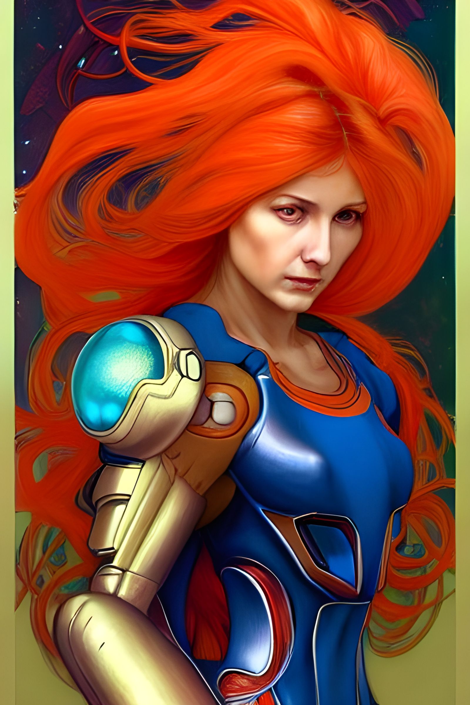 Samus Aran Power Armor Portrait in Art Nouveau Style