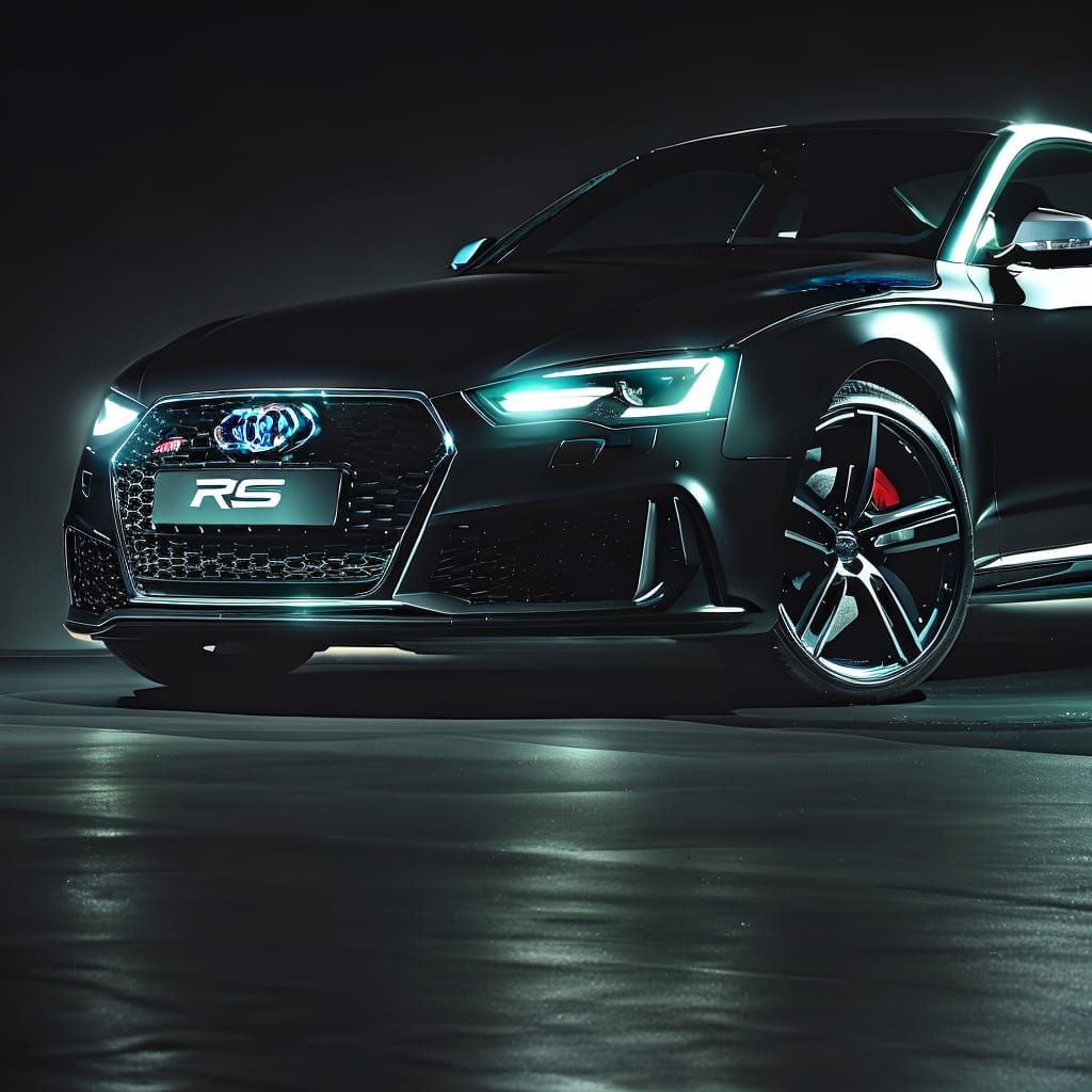 Black Audi RS5 in Neon-Lit Darkness