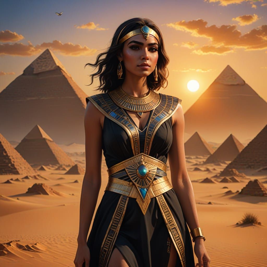 Egyptian Woman in Desert, Vibrant Oil Painting