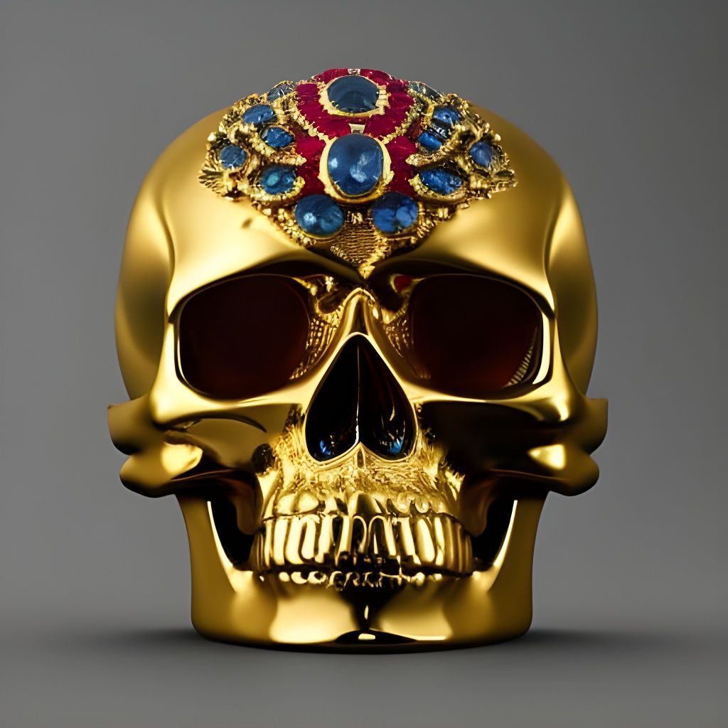 Golden Skull with Ruby Eyes in 3D