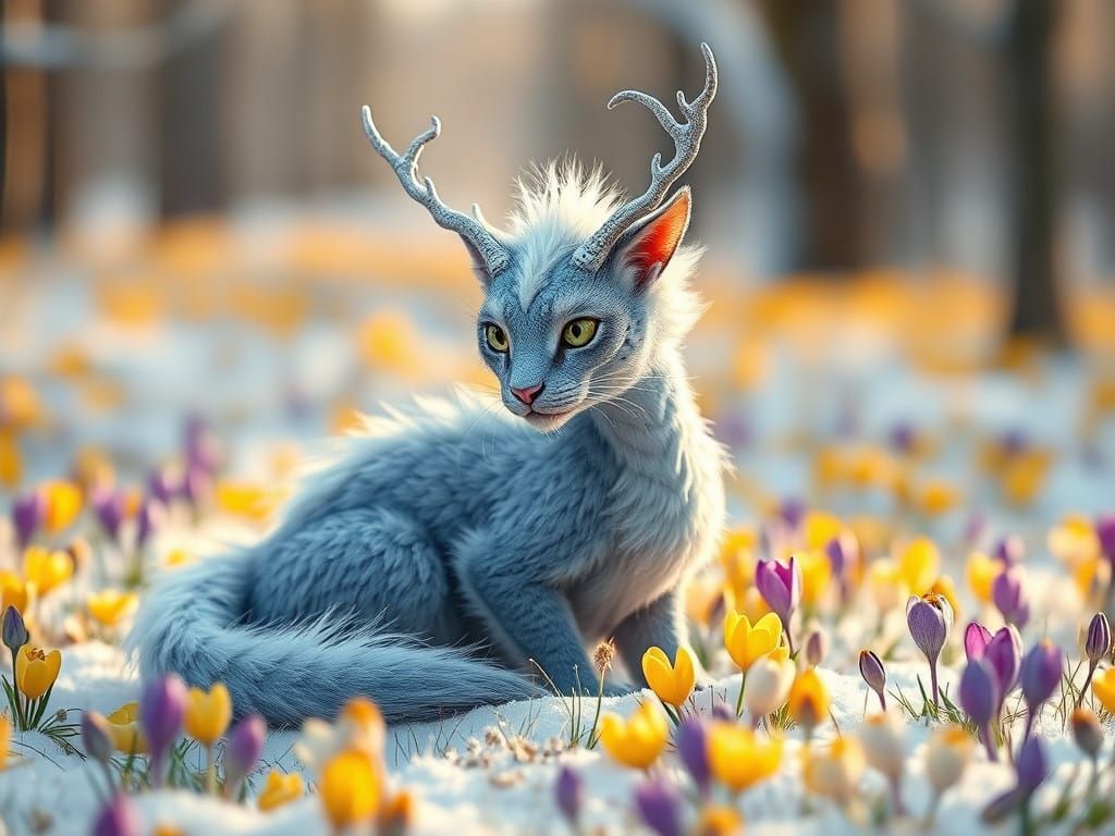 Fantastical Dragon-Cat in Winter Wonderland