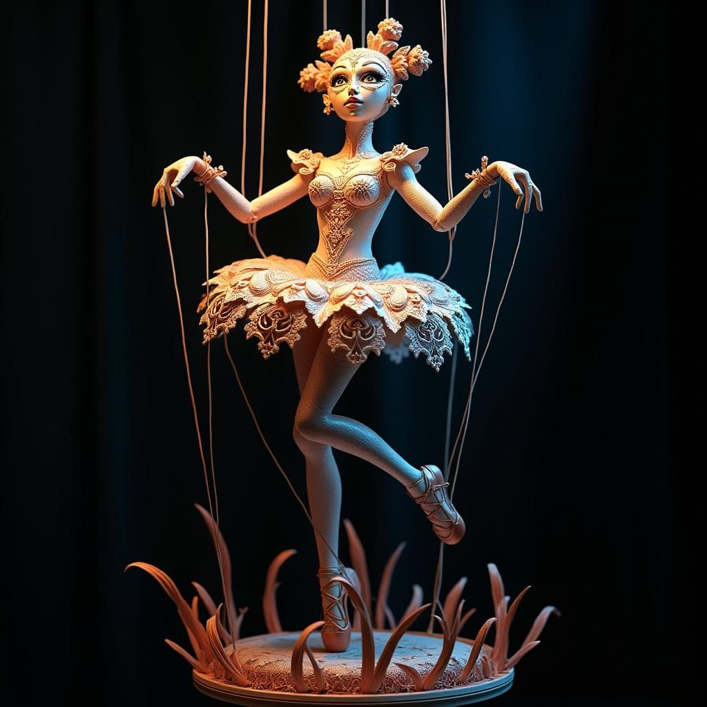 Surreal Fantasy Ballerina Puppet in Cyberpunk Style