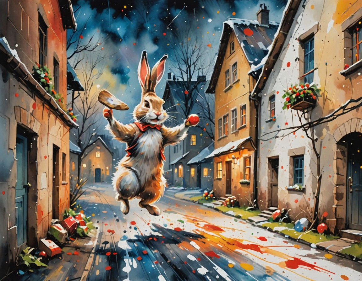 Expressive Weihnachtsmann and Osterhase Card Game Scene in V...