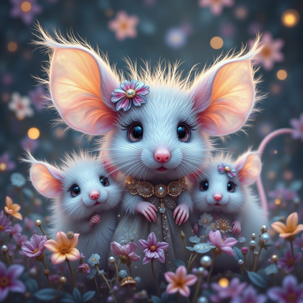 Whimsical Mice in Fluffy Attire with Glittery Eyelashes
