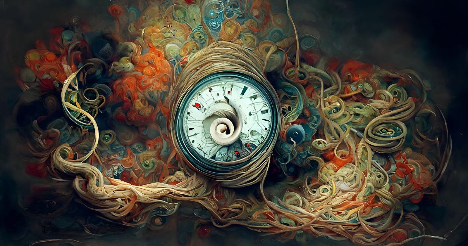 Spiraling Clock Unraveling in Psychedelic Colors