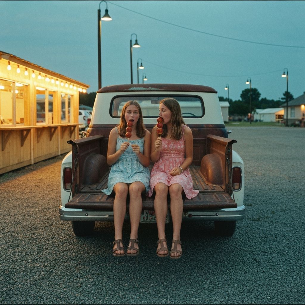 Girls at Dusk Farmer's Market, Cinematic Film Aesthetic