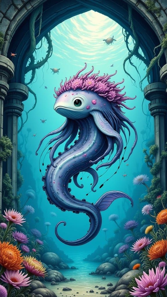 Ethereal Aquatic Creature in Whimsical, Japanese-Inspired St...