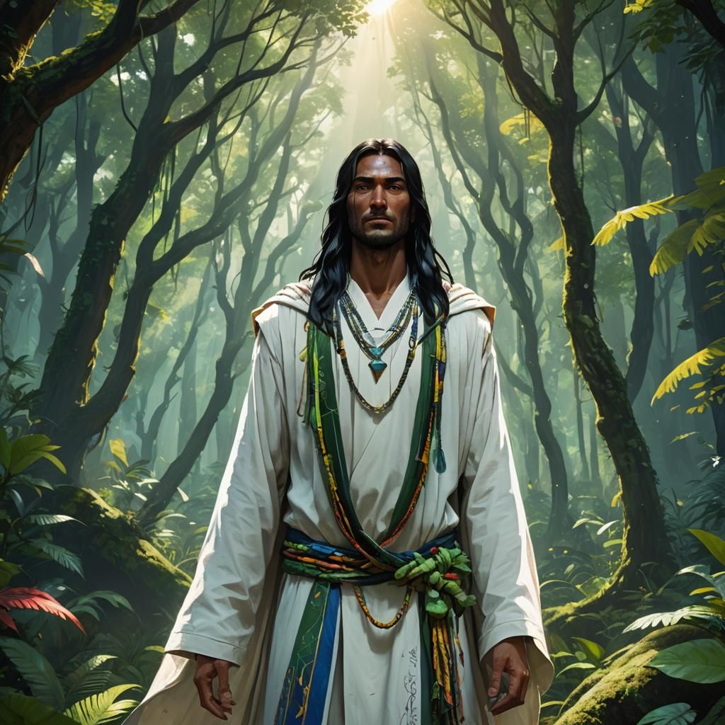 Brazilian Man in Forest: Fantastical Concept Art