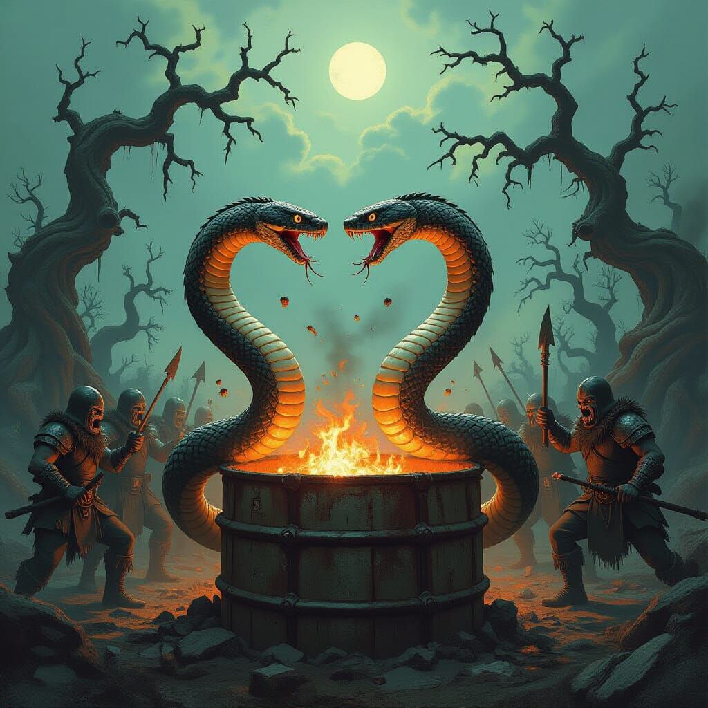 King Cobras Duel Atop Nuclear Waste Barrel in Apocalyptic Fa...