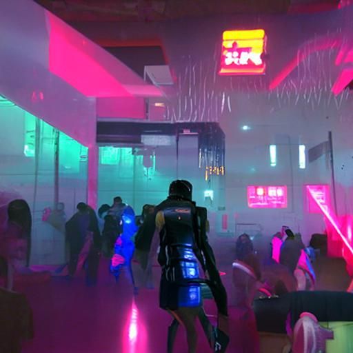 Cyberpunk Robot Party in Neon Club