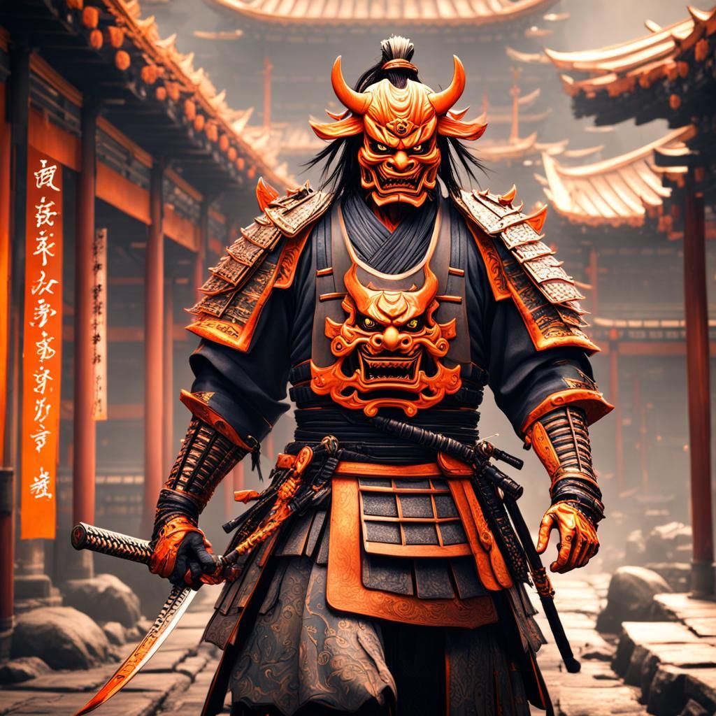 Samurai with Oni Mask: Fantasy Concept Art