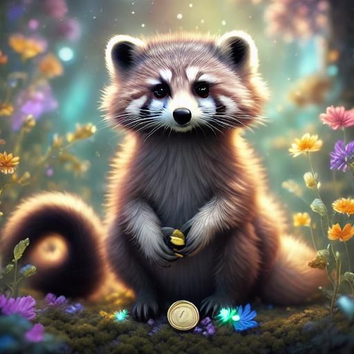 Raccoon Stealing Gold Coins in Whimsical Illustration