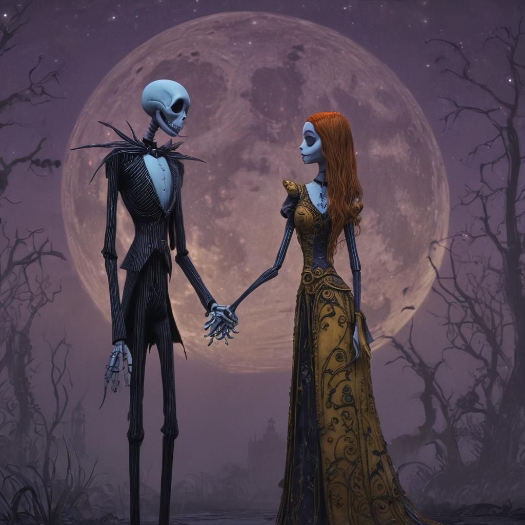 Jack and Sally: Victorian Gothic Romance Under Moonlight