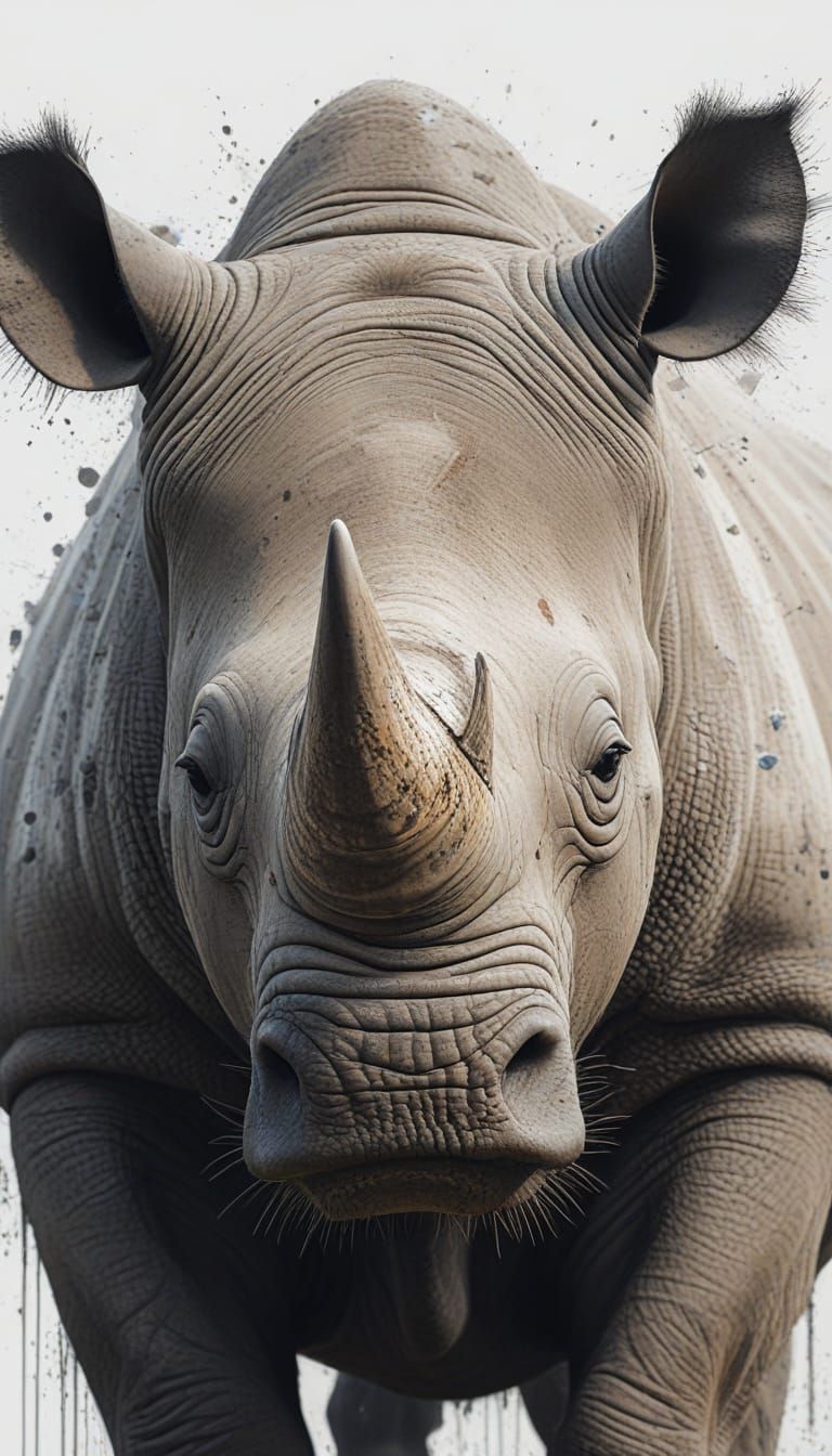 Rhino Portrait in Glitchcore Splash Art Style