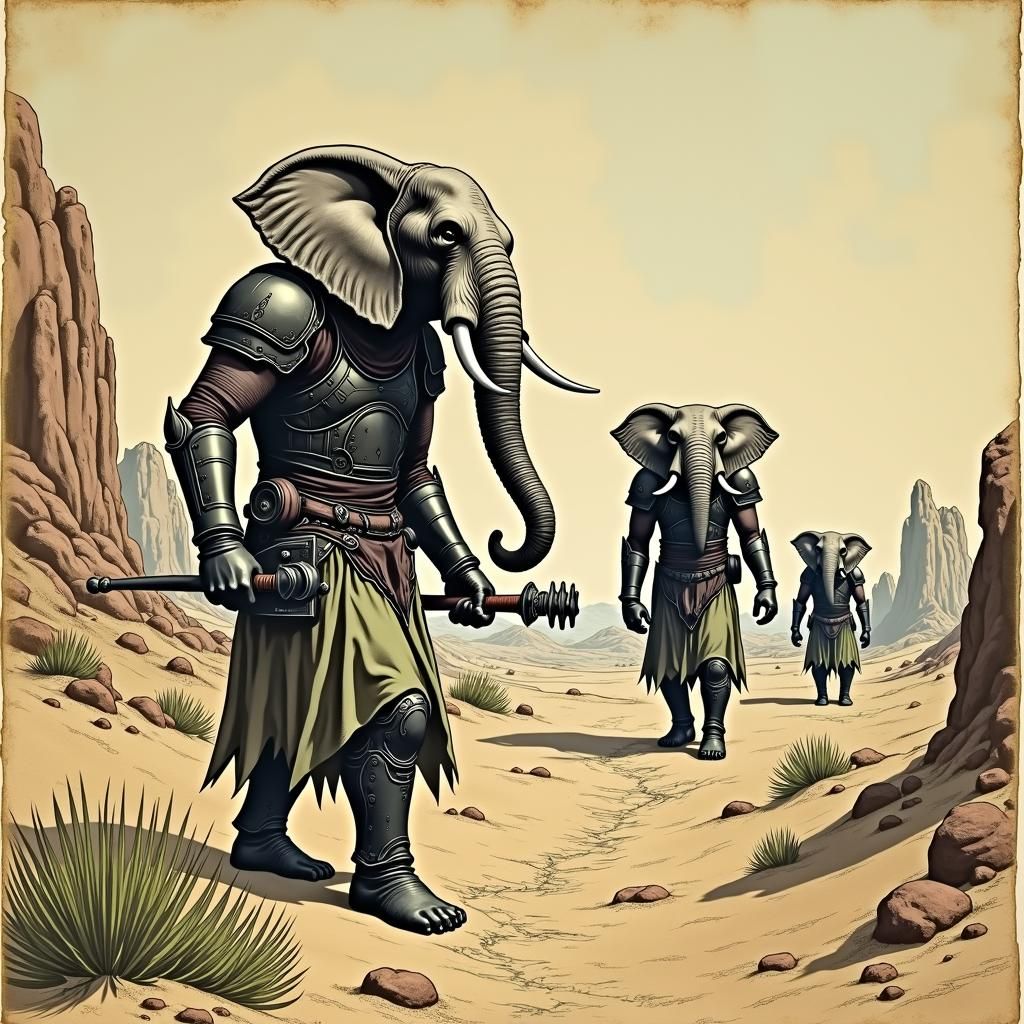 Elephant-Headed Warriors in Futuristic Renaissance Armor