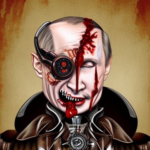 Steampunk Vampire with Bloody Fangs and Bat