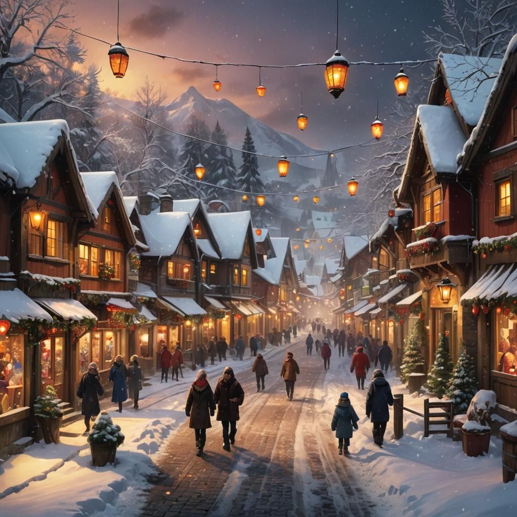 Winter Wonderland Village Celebration in Vivid Colors