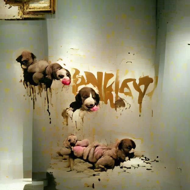 Constipated Puppies in Banksy Style