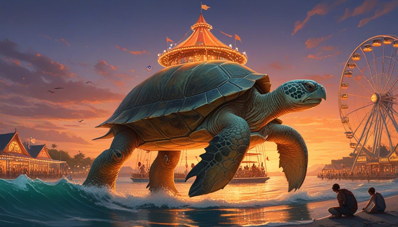 Storybook Turtle Island Carnival at Dusk