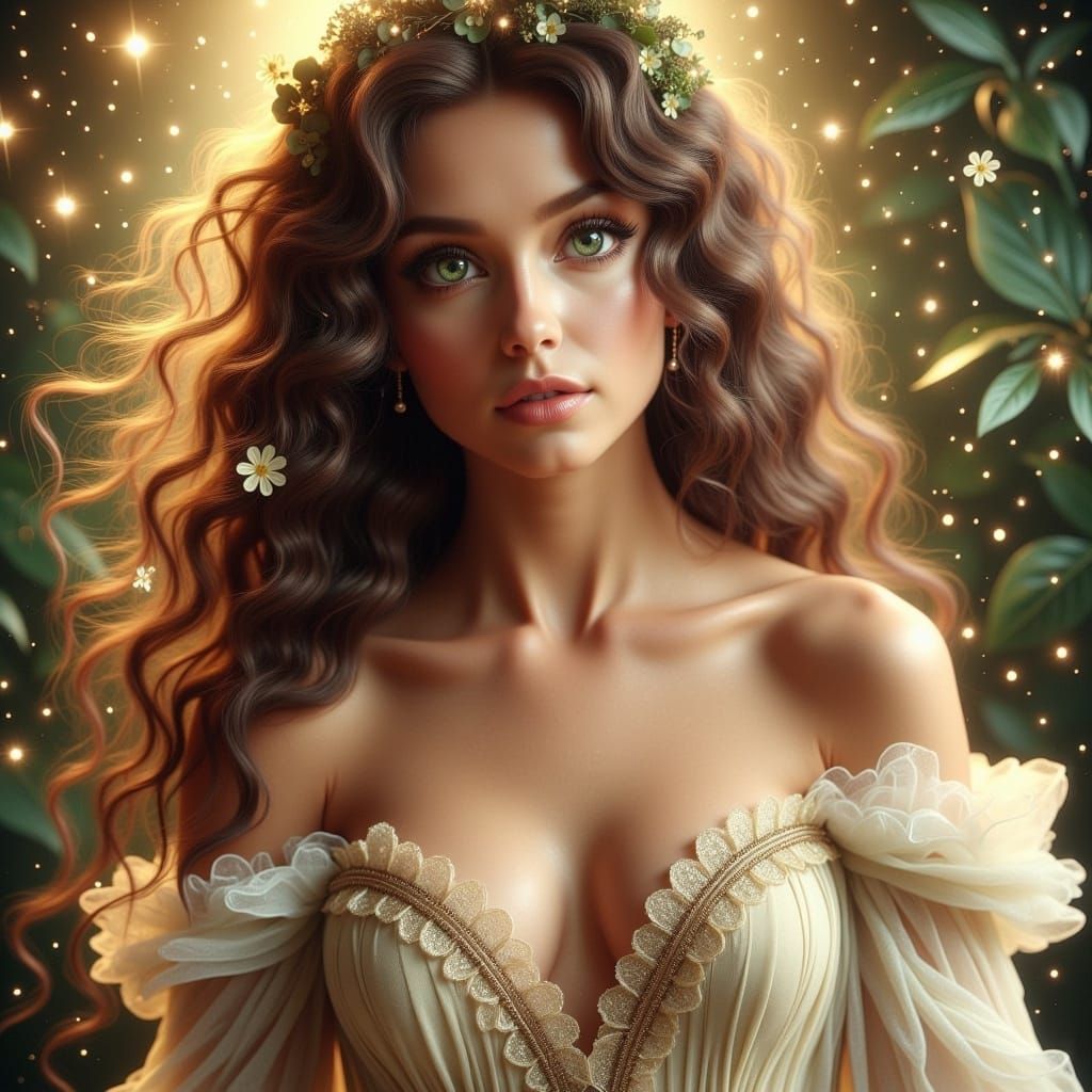 Elegant Woman in Art Nouveau Style Gown