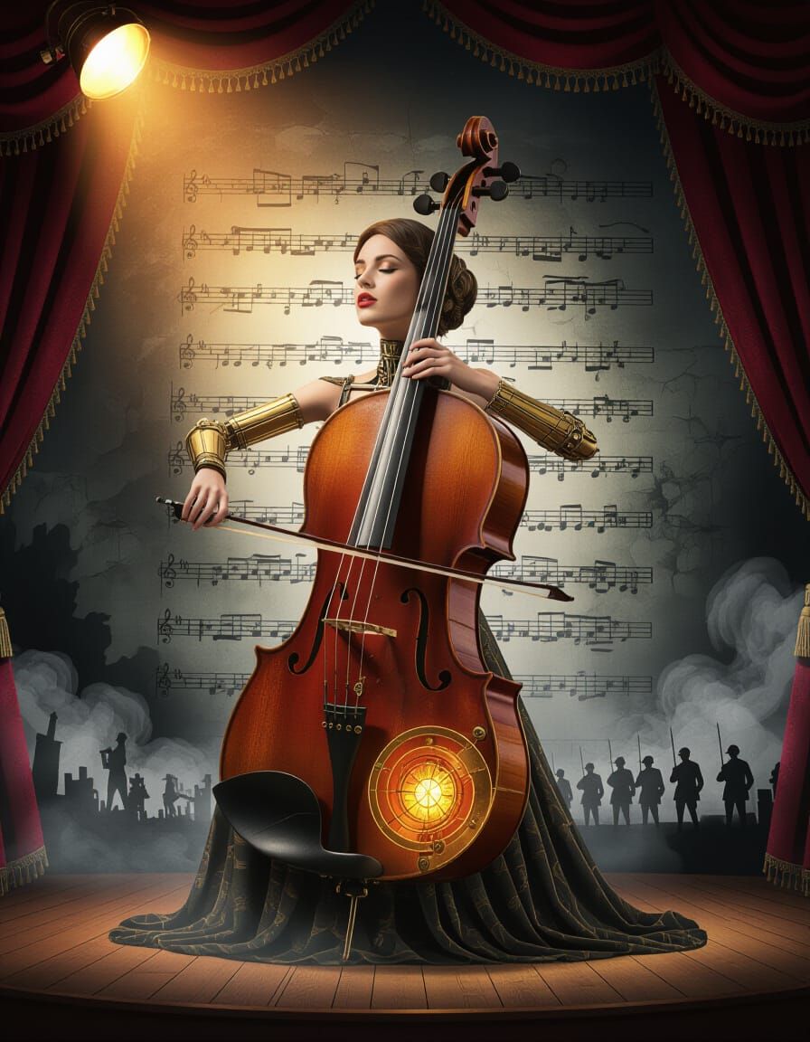 Steampunk Violin: Mechatron Dancer in Double Exposure