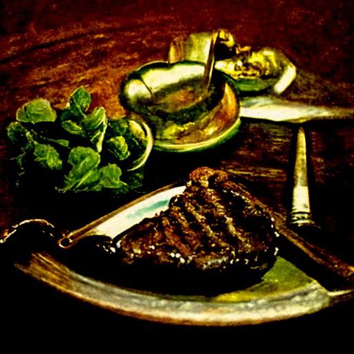 Steak Dinner as Oil Painting