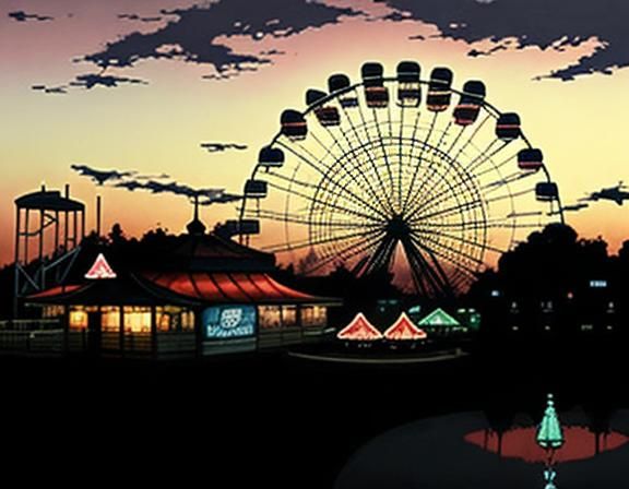 Sad Amusement Park at Dusk: Anime-Style HD Graphics