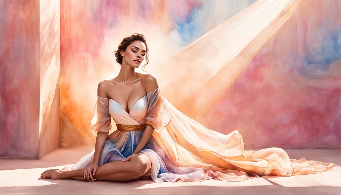 Elegant Nymph Fashion Sketch in Watercolor Style