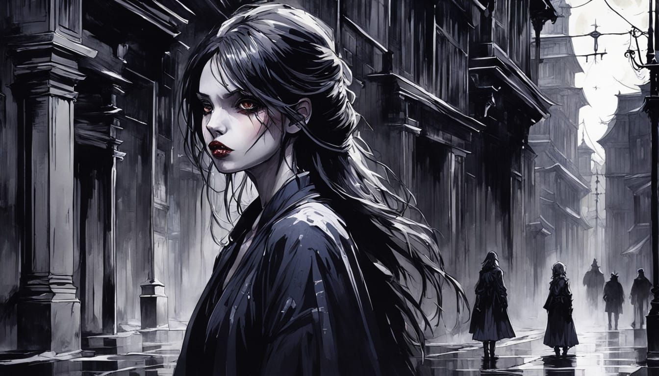 Gothic Vampire Portrait in Dark, Moody Manga Style