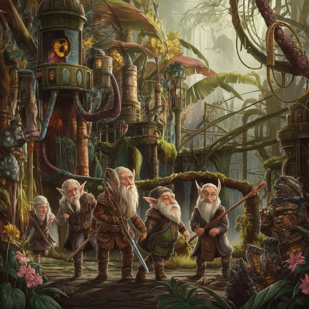 Elven Rangers Explore Steampunk City Ruins