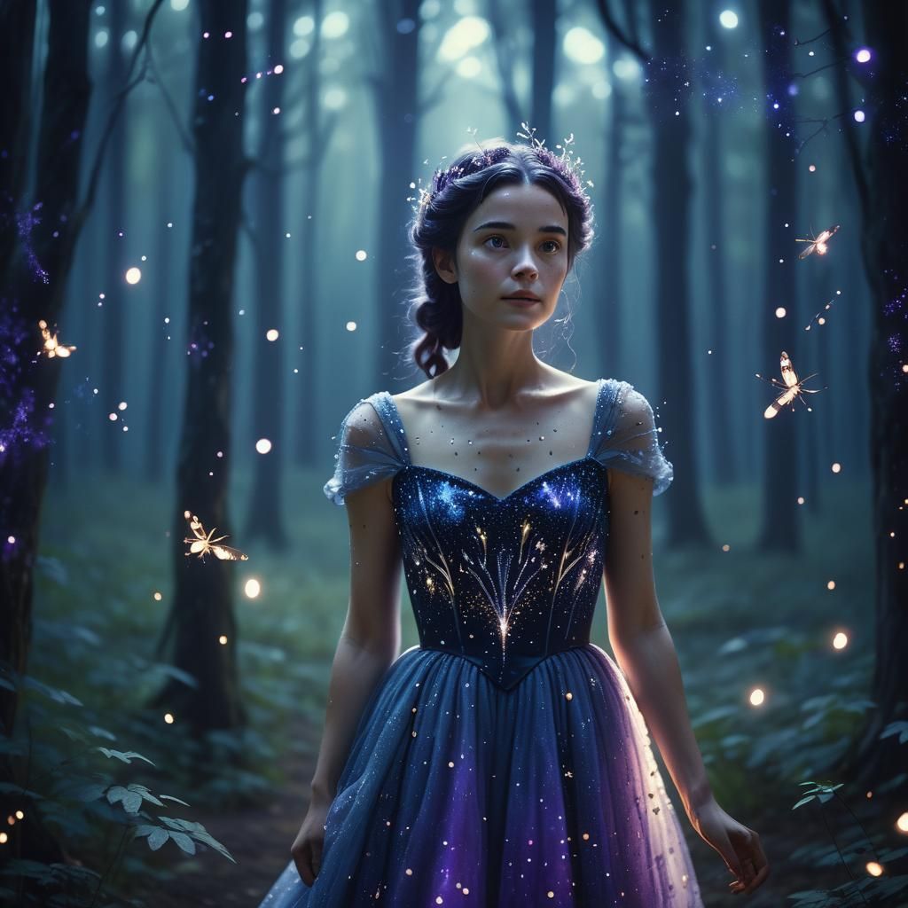 Night Queen in Starry Dress, Cinematic Film Still