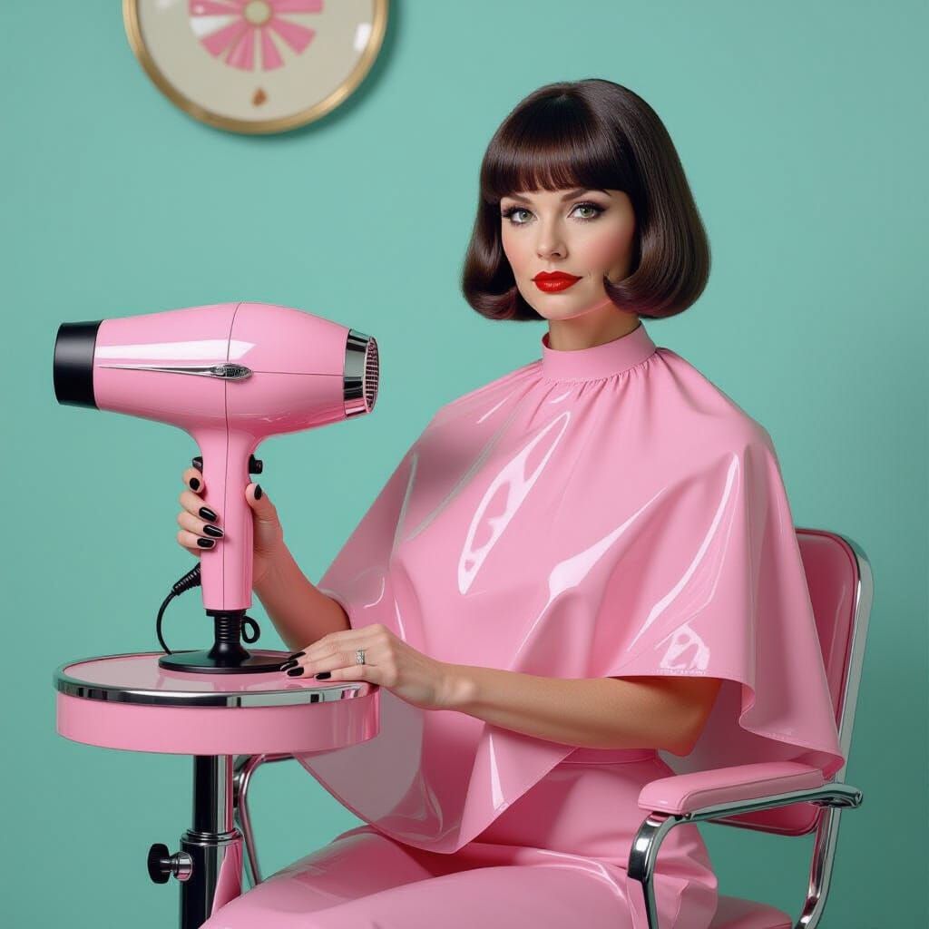 Hyperrealistic Salon Stylist in Vintage Pink Salon
