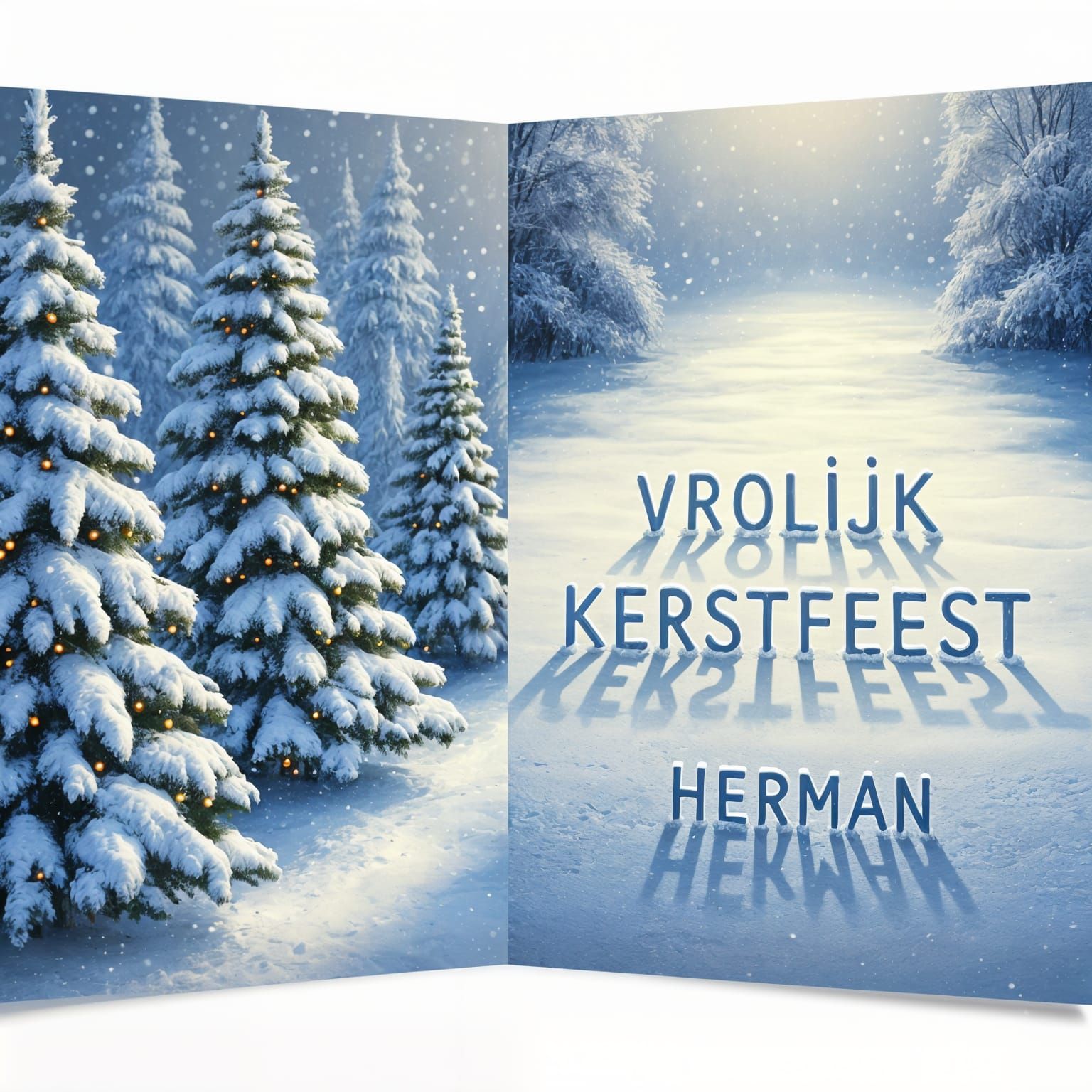 Perspective Christmas Card with Snow Trees and Message