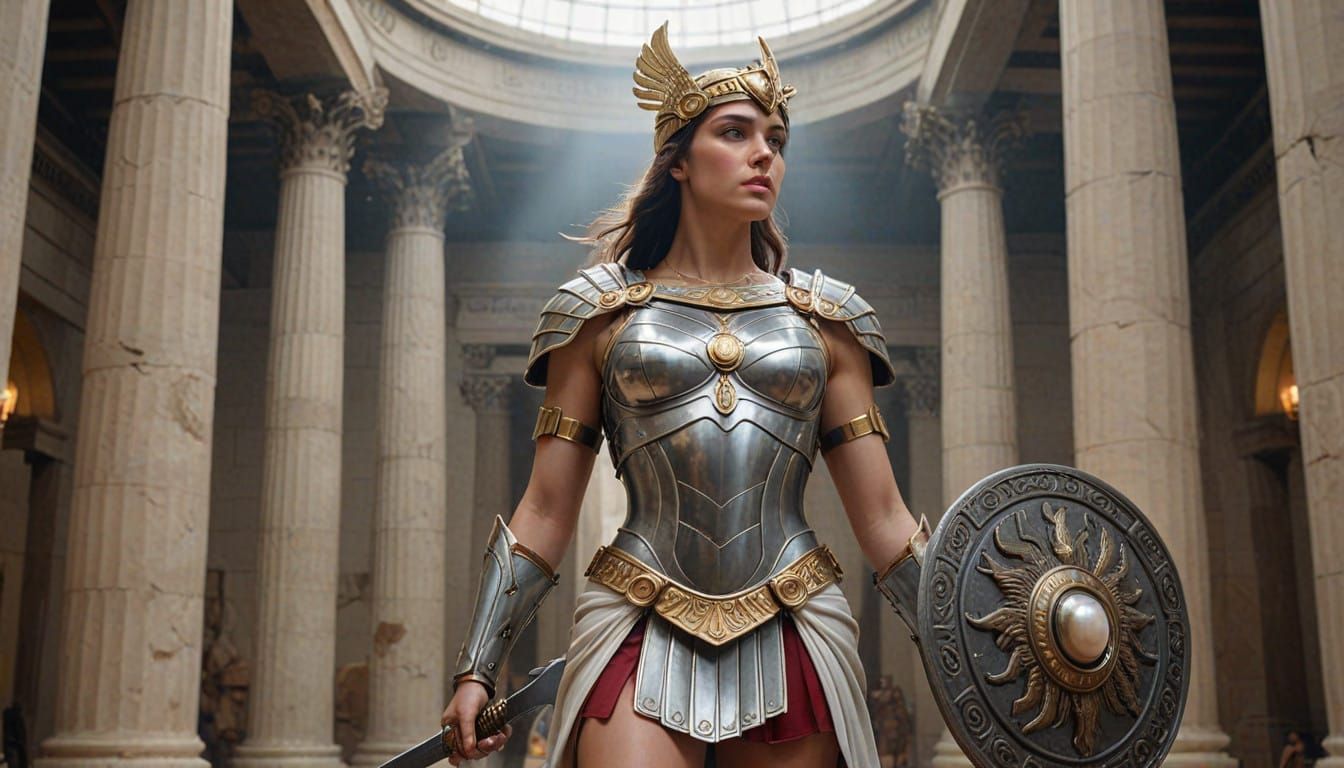 Goddess of War in Golden Attic Light