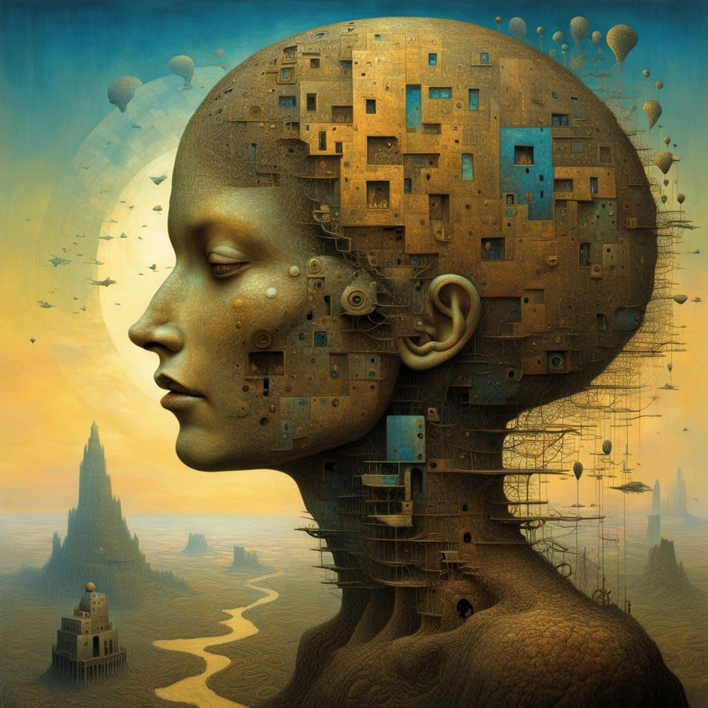 Surreal Motherboard Art in Fragmented Style