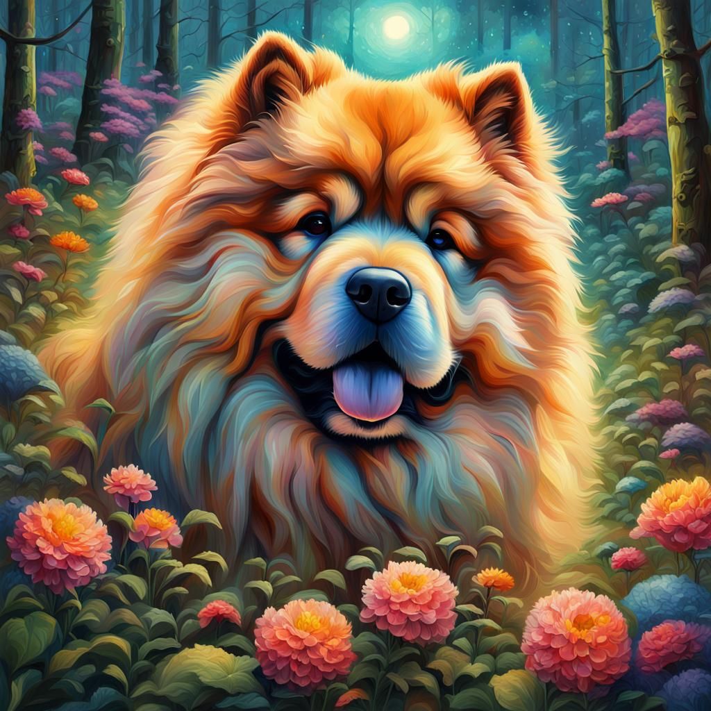 Enchanting Spring Forest with Chow Chow Dog as Splash Art