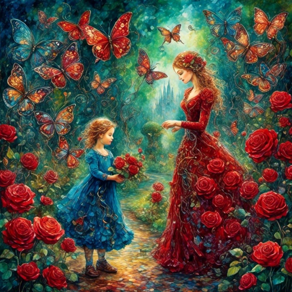 Mother and Daughter in Steampunk Rose Garden