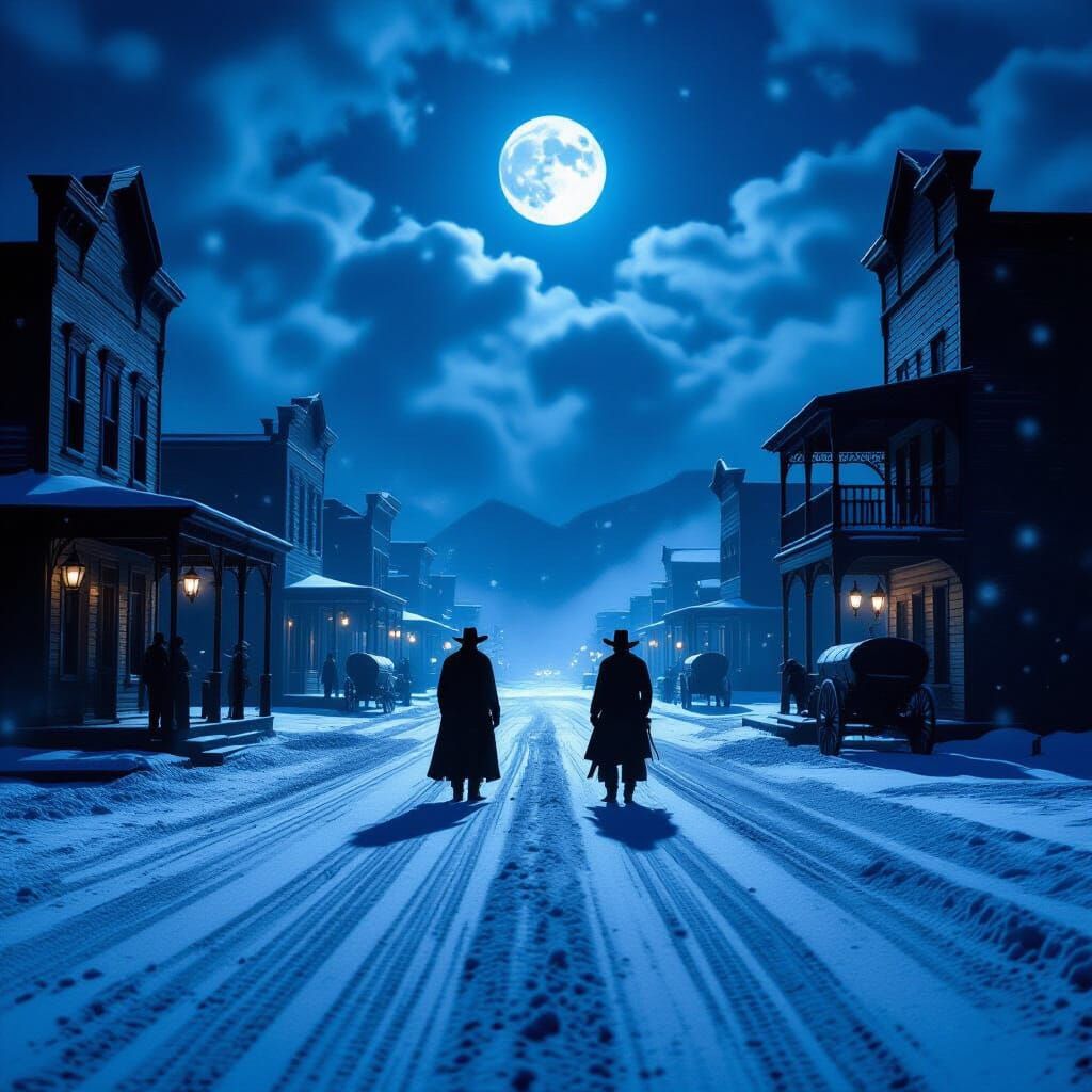 Lone Cowboys Faceoff in a Frontier Town Showdown