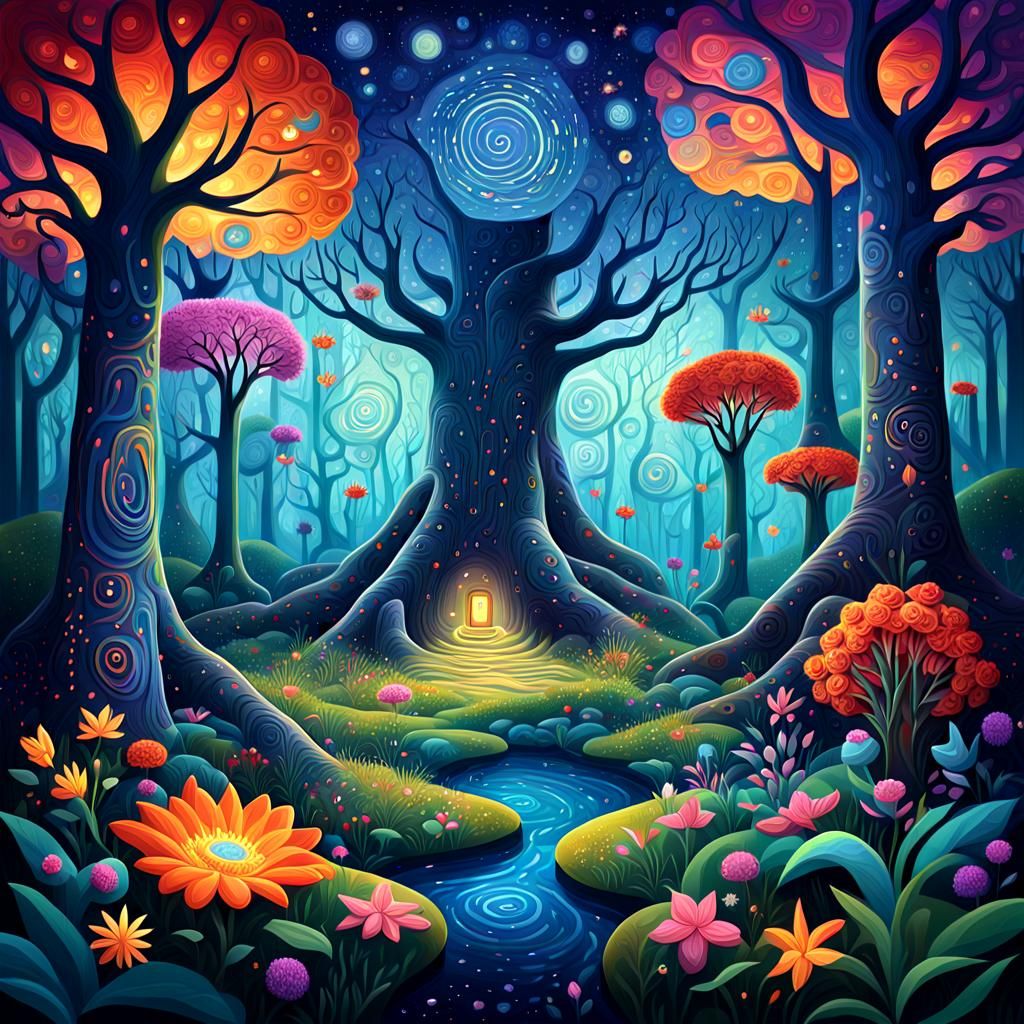 Aboriginal Cubism Painting: Sacred Grove of Dreamtime