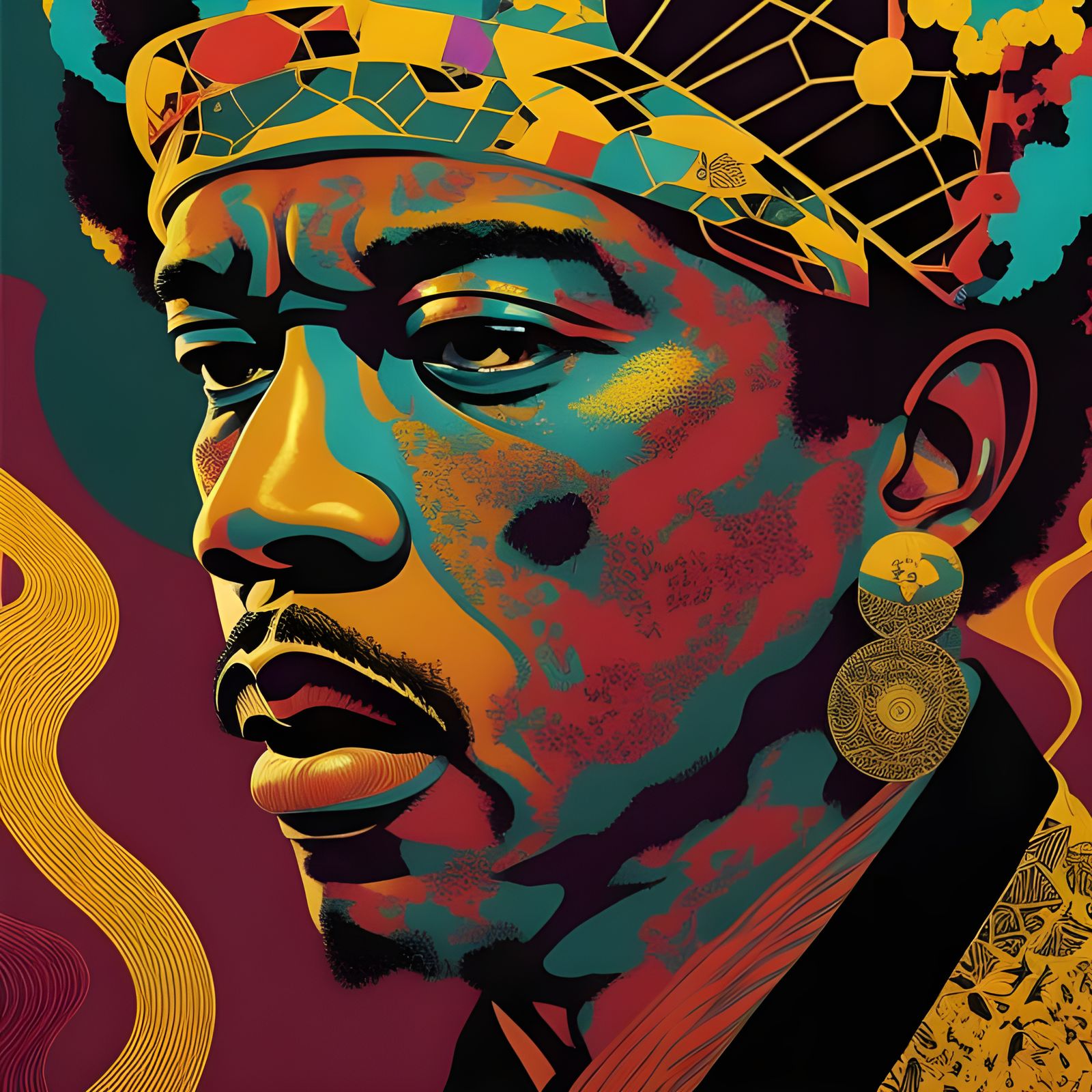 Jimi Hendrix Portrait in Geometric Art Style