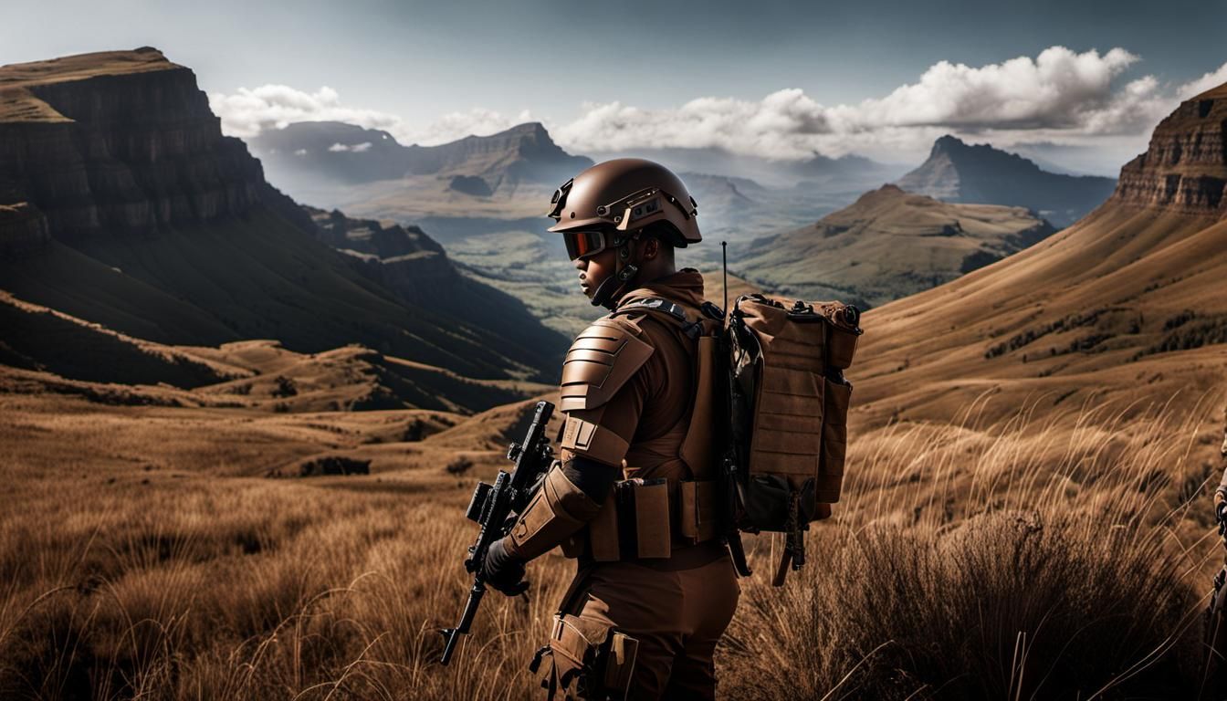 Futuristic South African Soldier in Drakensberg Mountains