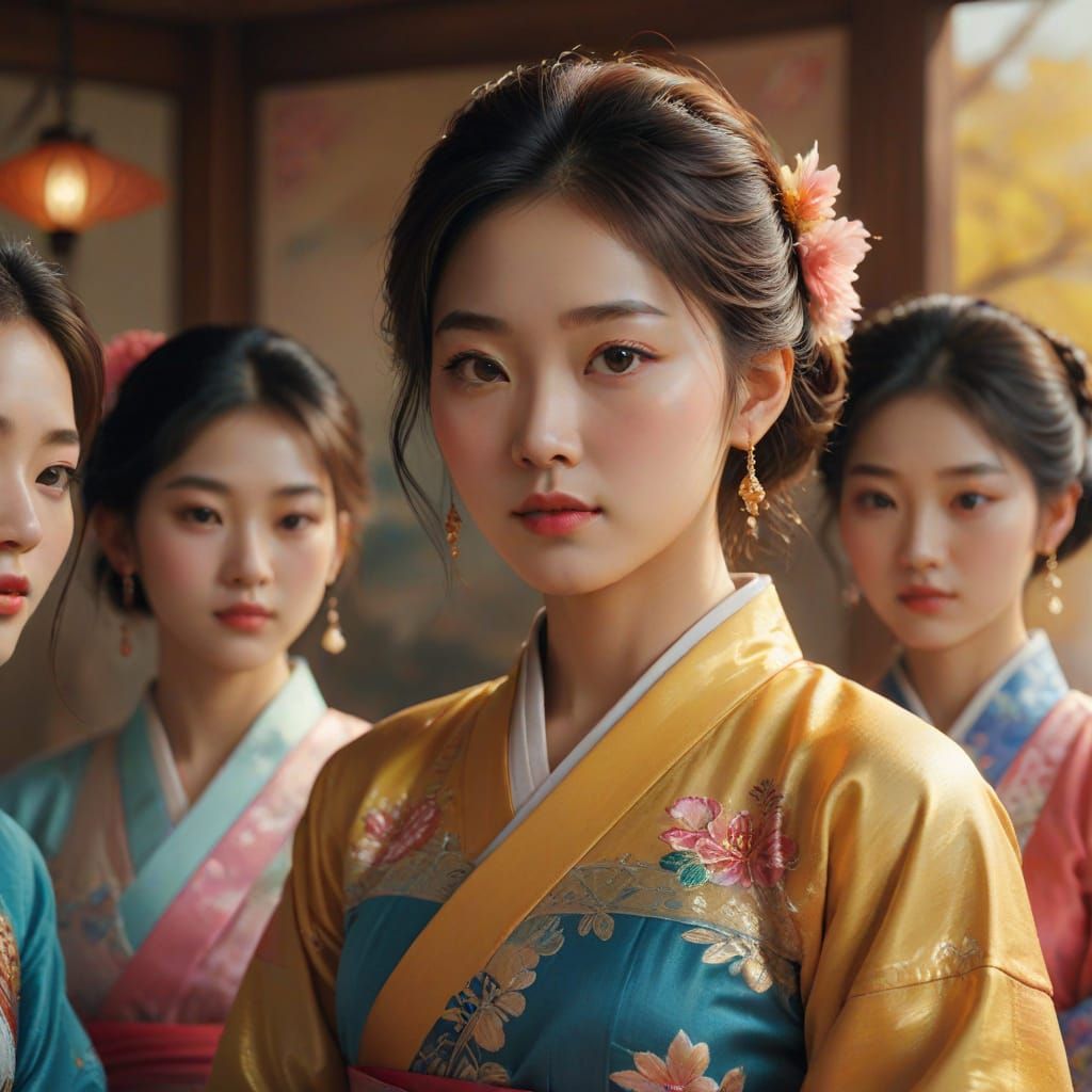 Traditional Korean Beauty in Vibrant Oil Painting