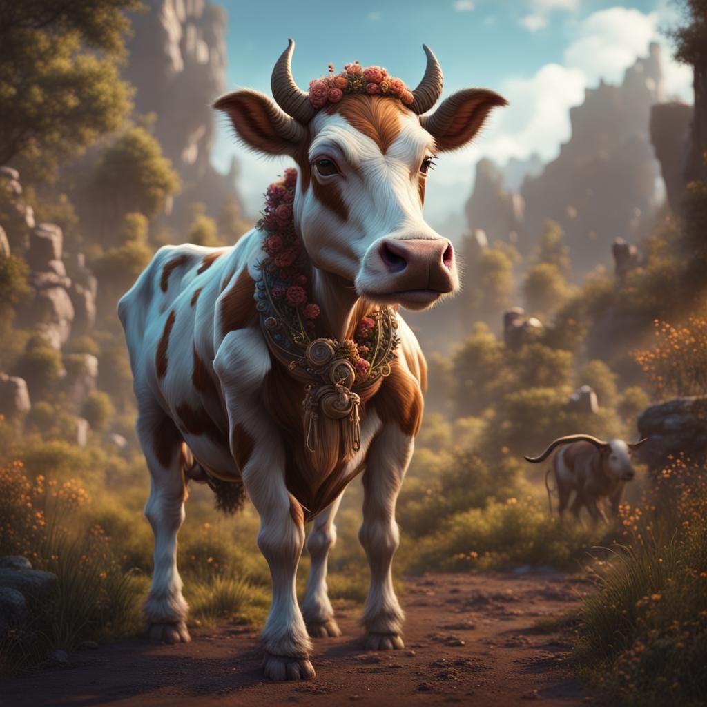 Fantastical Cow-Human Centaur in Detailed Digital Painting